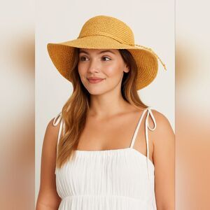 Orange Bendable Sun Hat Wide Brim Braided Rope Detail Beach Coastal Vacation Res